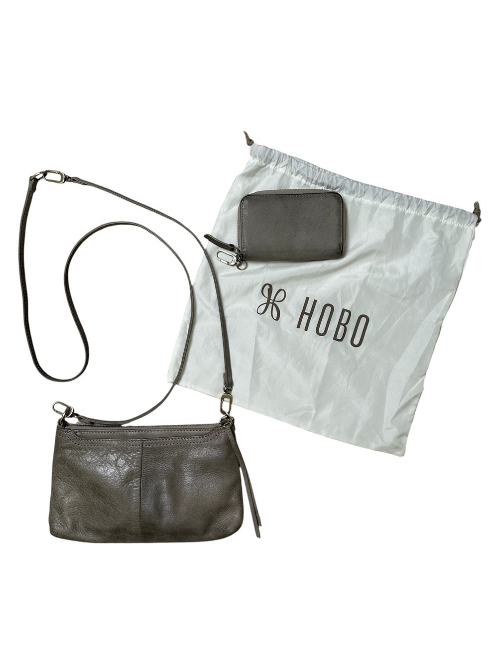 HOBO Grey Taupe Leather Cadence Convertible Crossbody Bag with Wristlet Wallet
